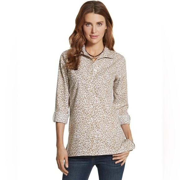 CHICO'S | Effortless Cayla Cotton Neutral Cheetah Animal Print Top | Small - Picture 1 of 8